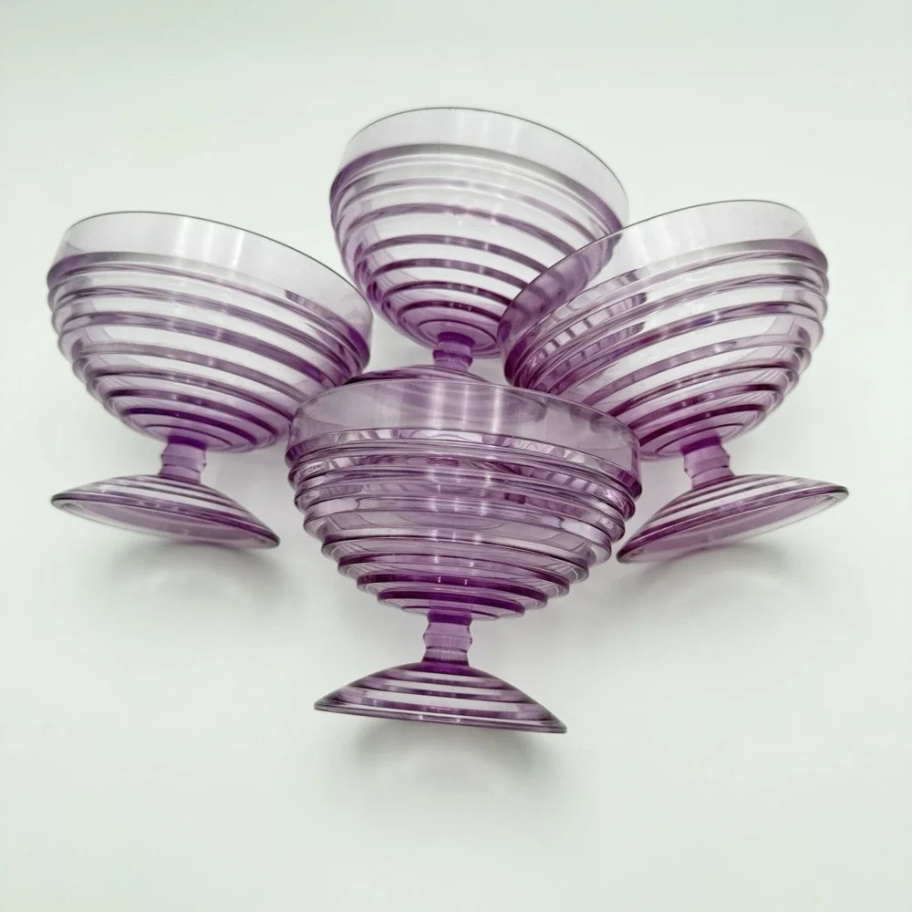 Vtg Purple Acrylic Plastic Footed Dessert Dishes Glasses Lot Of‎ 4 Swirl